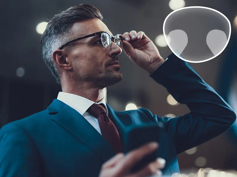 Wide field of vision progressive lenses meet the needs of both near and far vision, providing a perfect transition and comfortable wear.