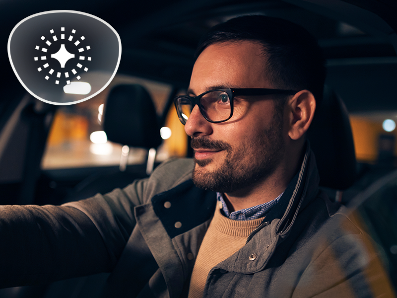 a person waring anti glare lens to drive