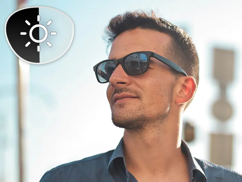 a man wears our photochromic sunglass lens