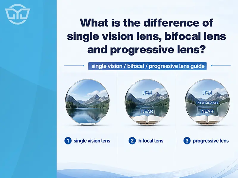 the picture shows single vision lens VS bifocal lens VS progressive lens
